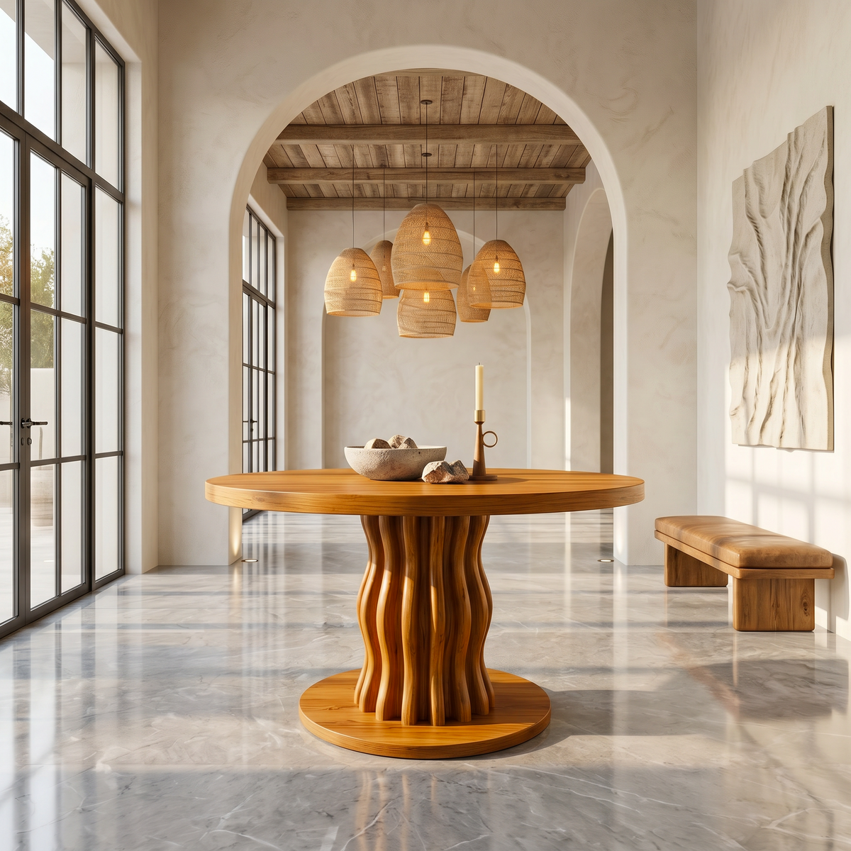 Contemporary Round Entryway Table With Wavy Vertical Form For Foyer And Living Room - view 6