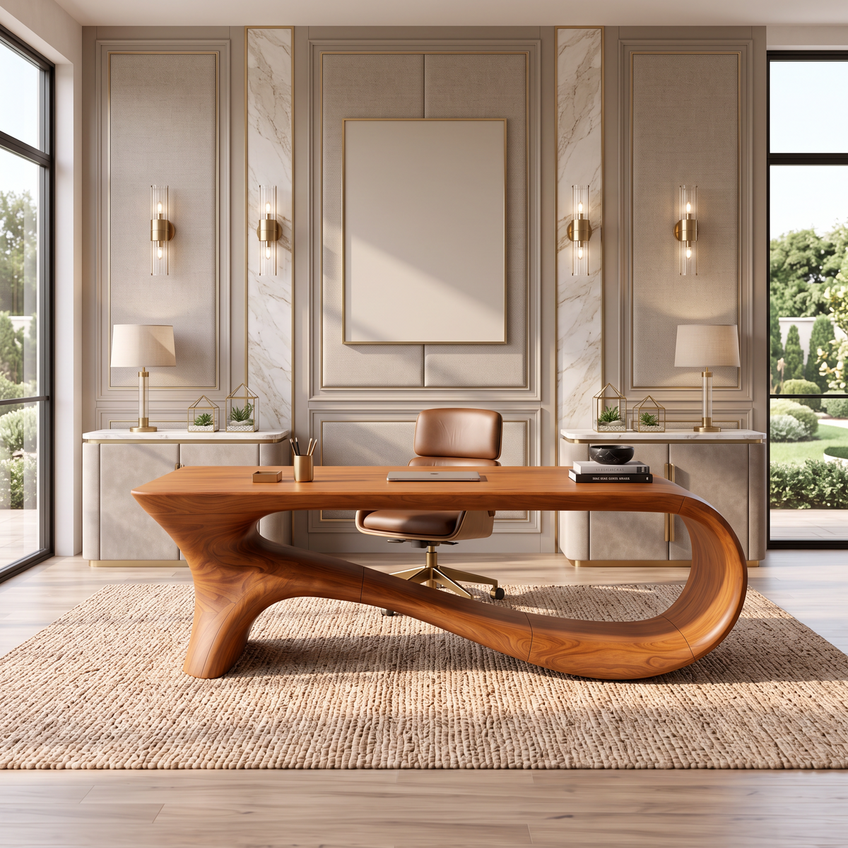 Contemporary Office Desk With Asymmetrical Curved Legs For Workspace - view 6
