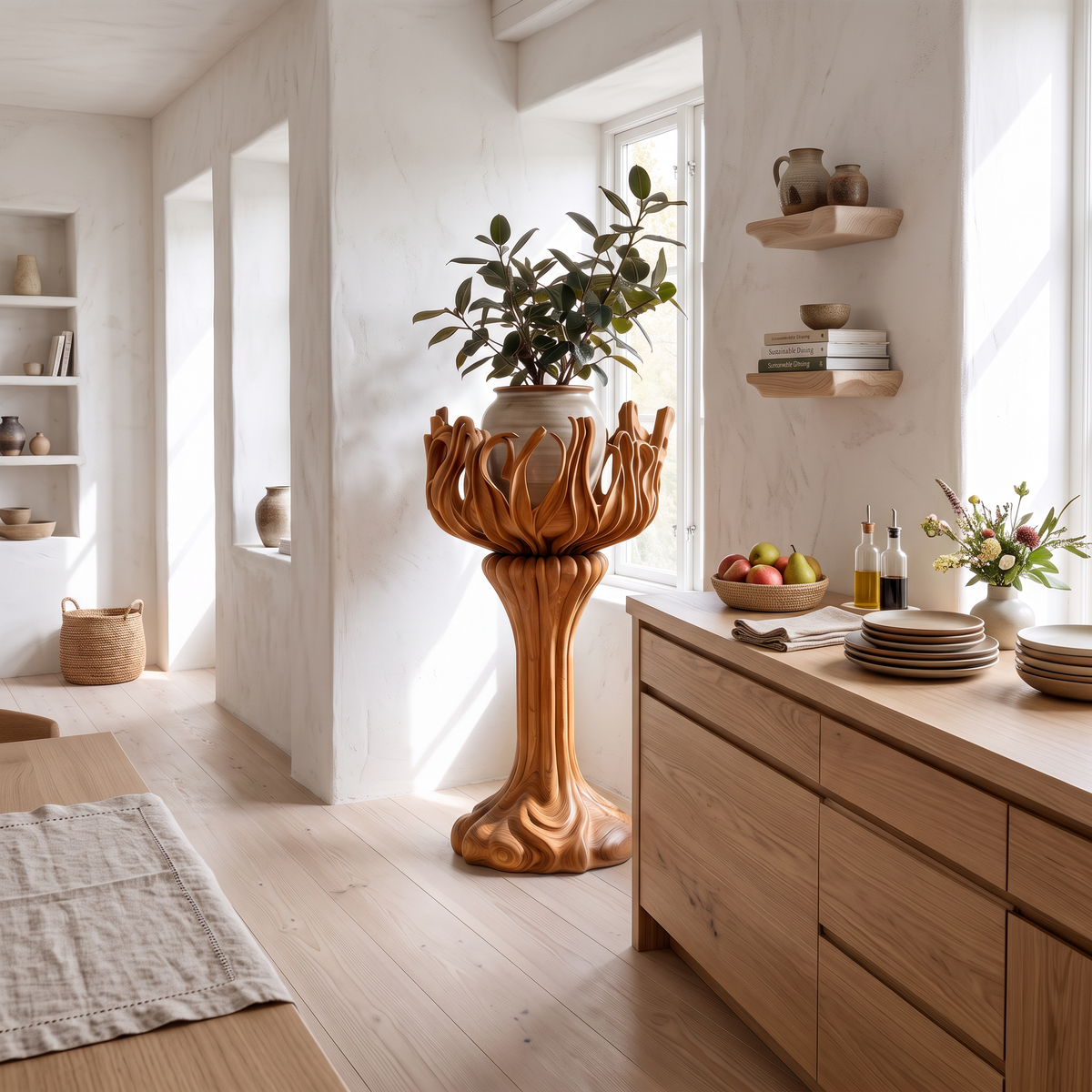 Contemporary Tree Shaped Plant Stand With Sculptural Form For Entryway And Sunroom - view 6