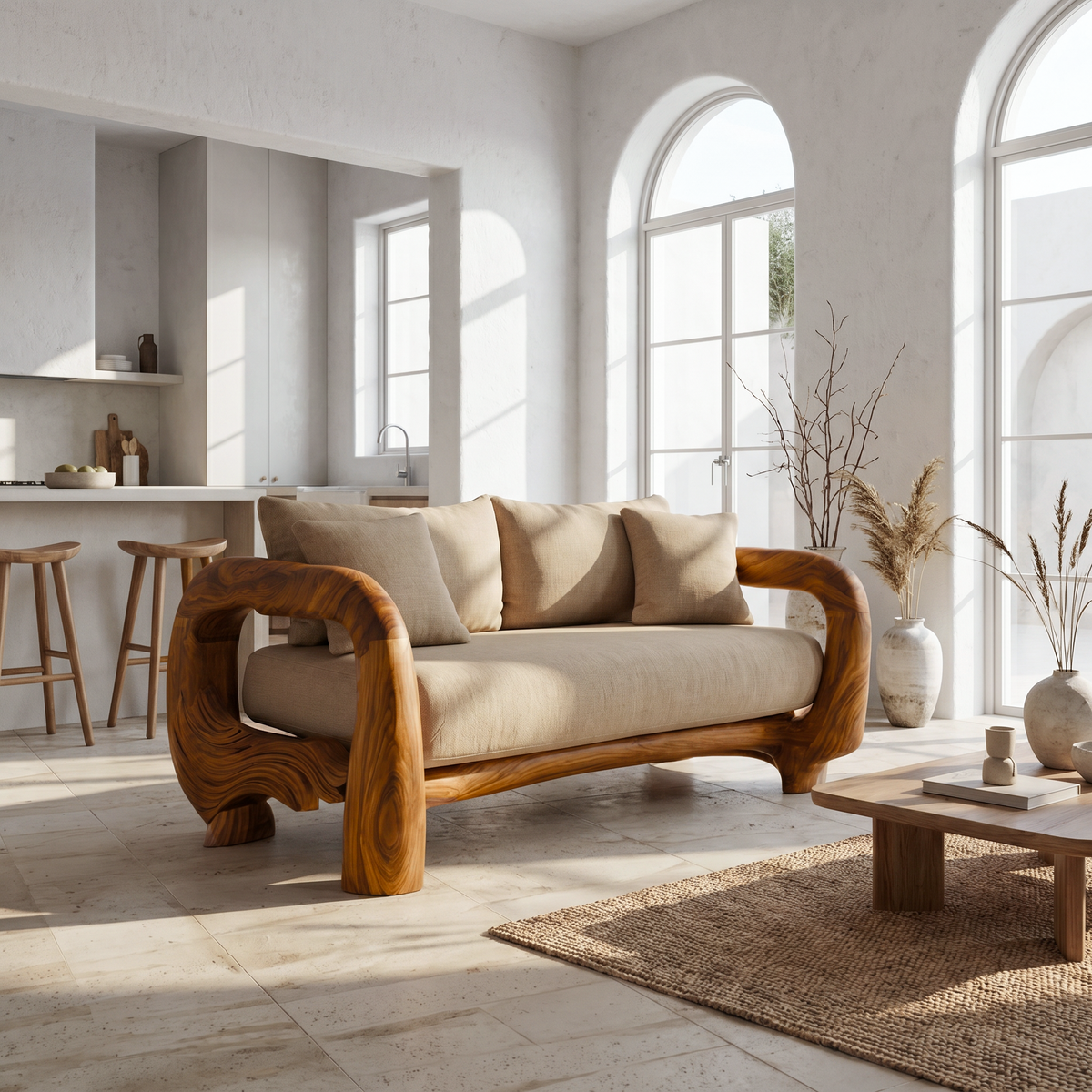 Contemporary Lounge Sofa Frame With Sculptural Wooden Base For Living Room - view 6
