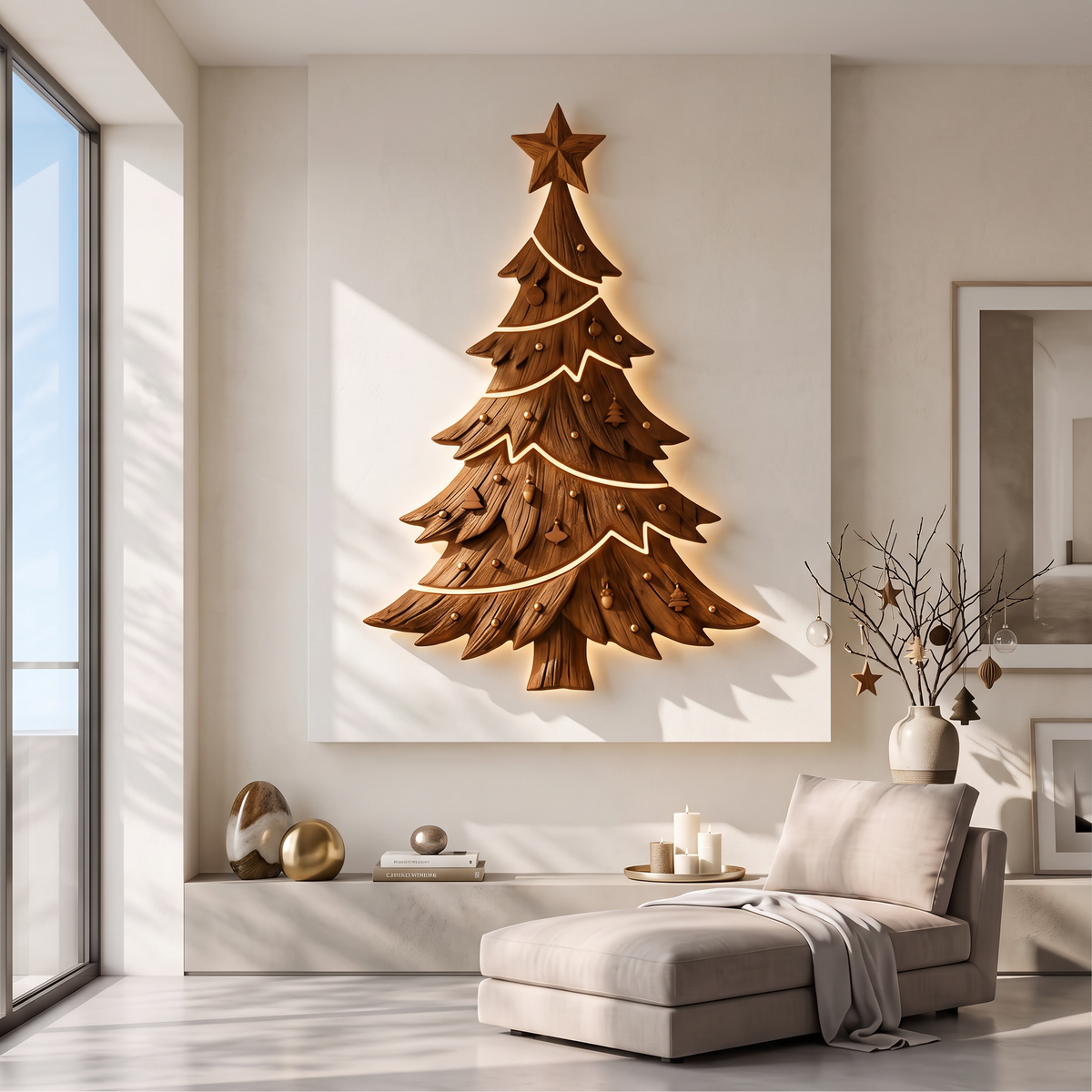 Contemporary Xmas Wall Sculpture With Evergreen Silhouette For Living Room - view 6