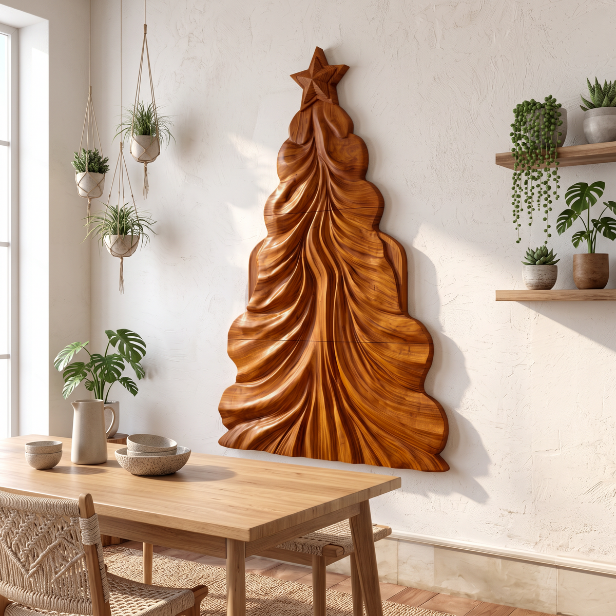 Contemporary Wooden Christmas Decor With Curved Openwork Design For Living Room - view 6