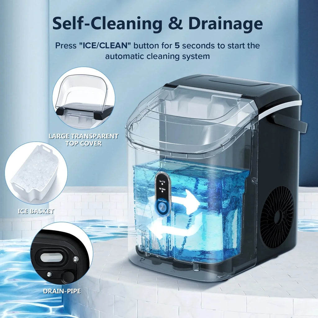 Auseo Countertop Nugget Ice Maker, 35Lbs/24H, 1.1L, Stainless Steel Silver - Self-Cleaning