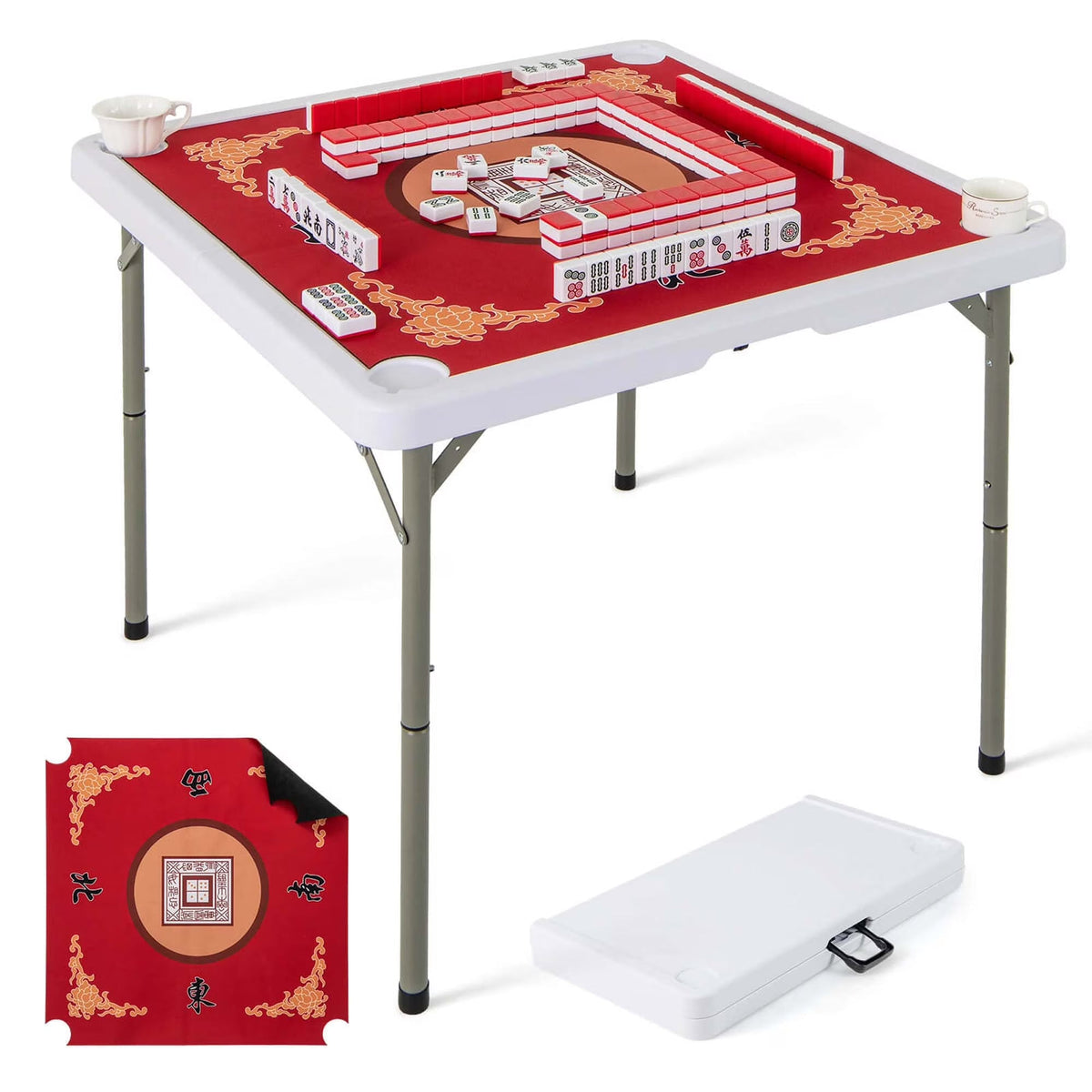 Costway Folding Mahjong Table With Cup Holders, Felt Mat And Carrying Handle - 35in x 35in x 29in