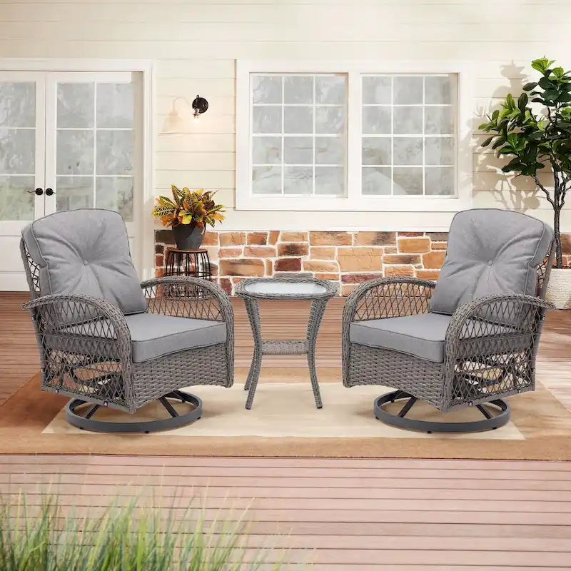 3-Piece Outdoor Swivel Rocker Patio Conversation Set - 360 Degree