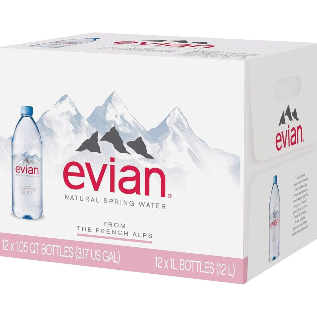 Evian Natural Spring Water 1L Bottles, 12 Pack