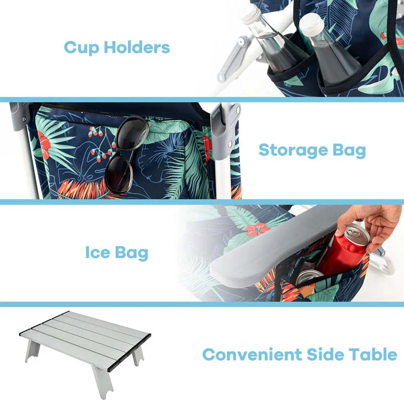 2-Pack 5-Position Outdoor Folding Backpack Beach Chairs With Side Table Set