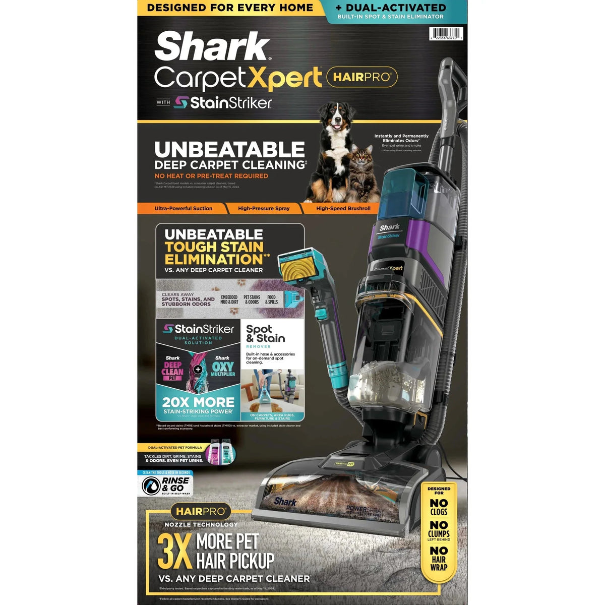 Shark CarpetXpert 2-in-1 Upright Deep Carpet Cleaner With HairPro StainStriker Technology, Gray - EX300