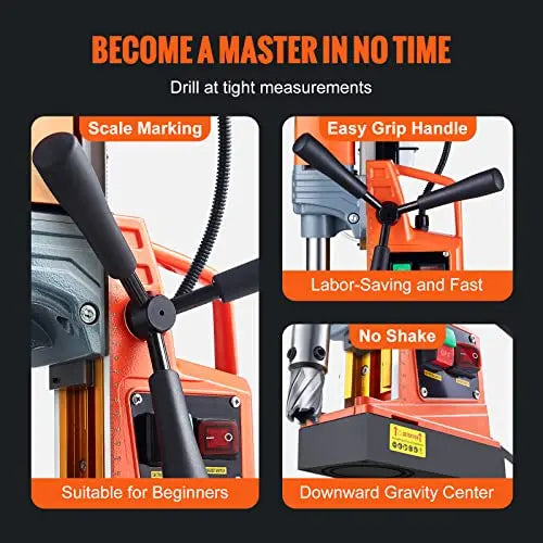 VEVOR Magnetic Drill Press, 1300W, 11-Piece Drill Bit Set