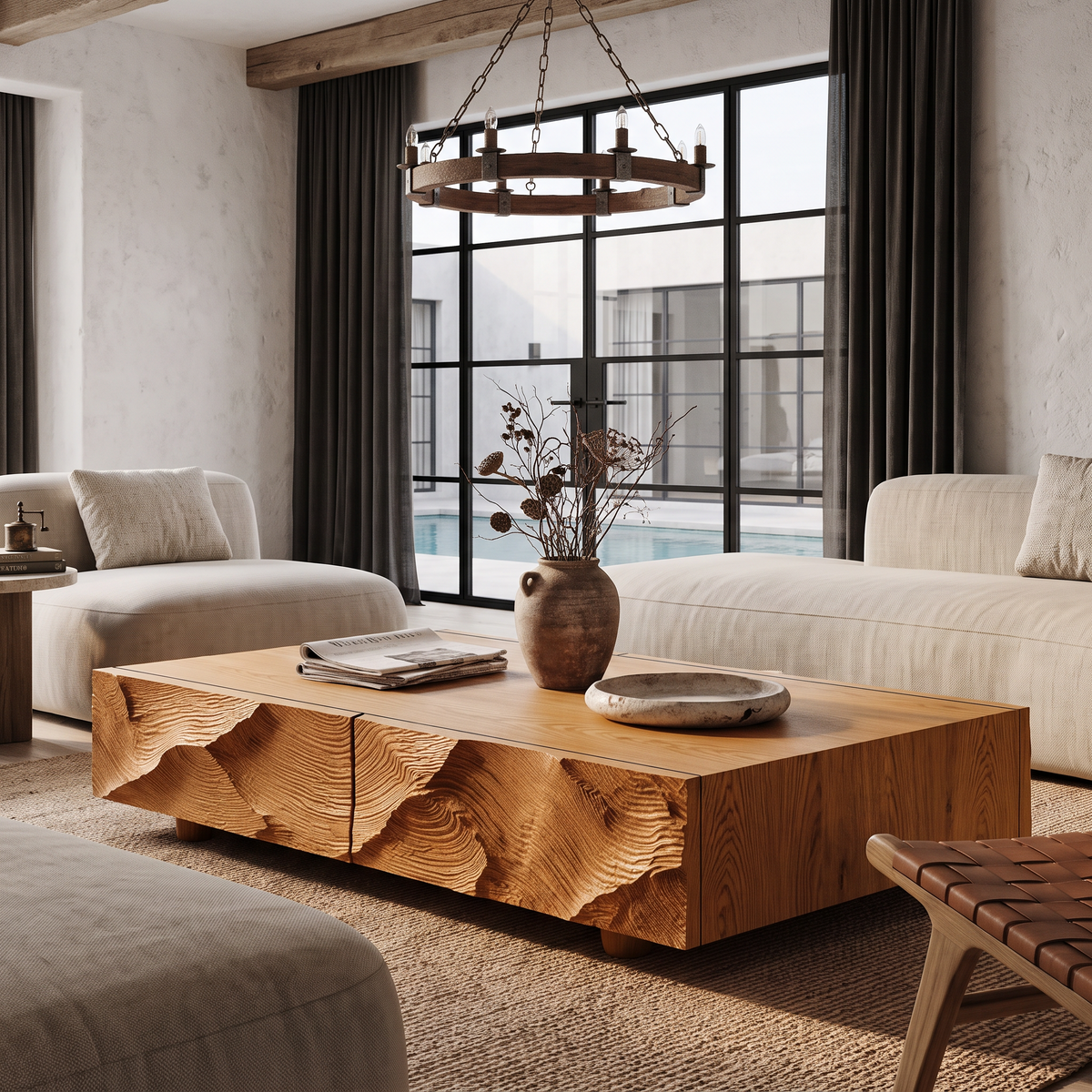 Contemporary Coffee Table With Sculptural Carved Drawer Front For Living Room - view 6