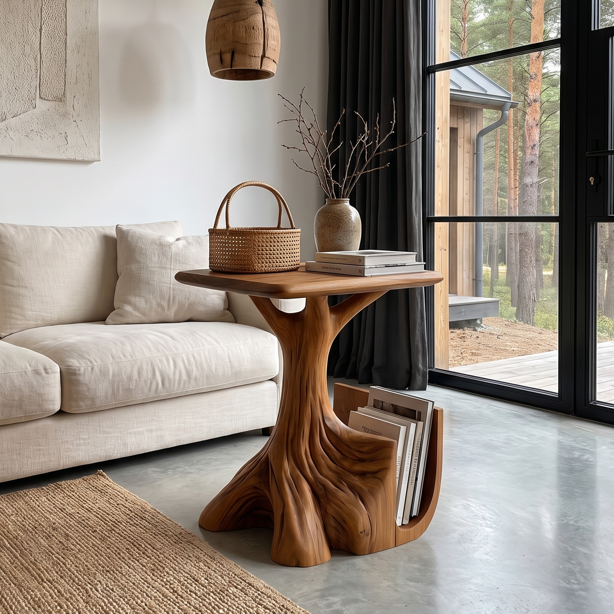 Contemporary Sculptural Side Table With Tree Inspired Base For Living Room - view 6