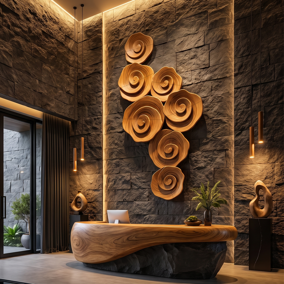 Contemporary Flower Wall Art With Sculptural Spiral Form For Entryway - view 6