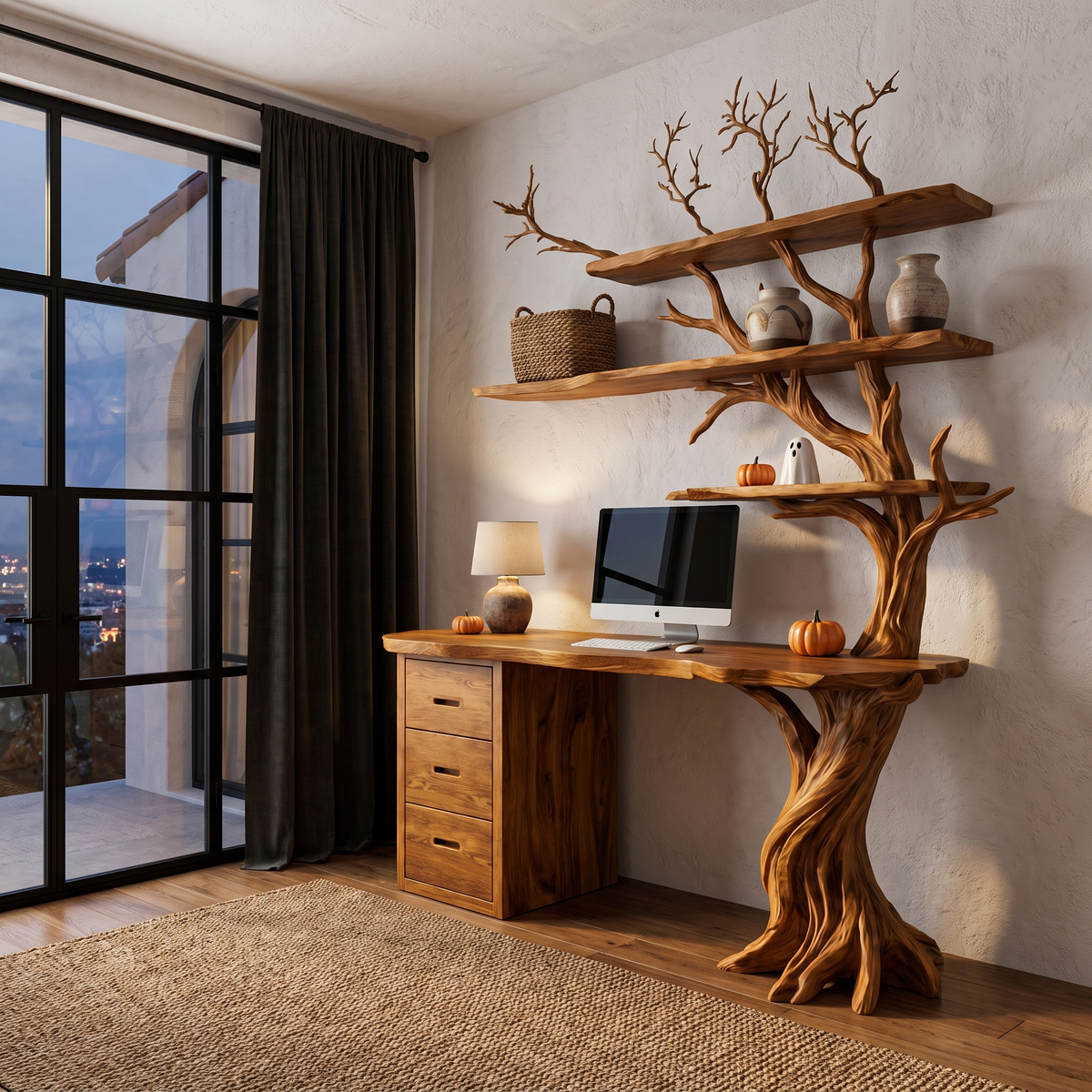 Contemporary Halloween Writing Desk With Haunted Tree Silhouette For Bedroom - view 6