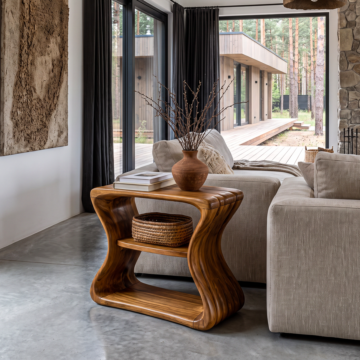 Contemporary Beside Table With Flowing Curved Frame For Living Room - view 6