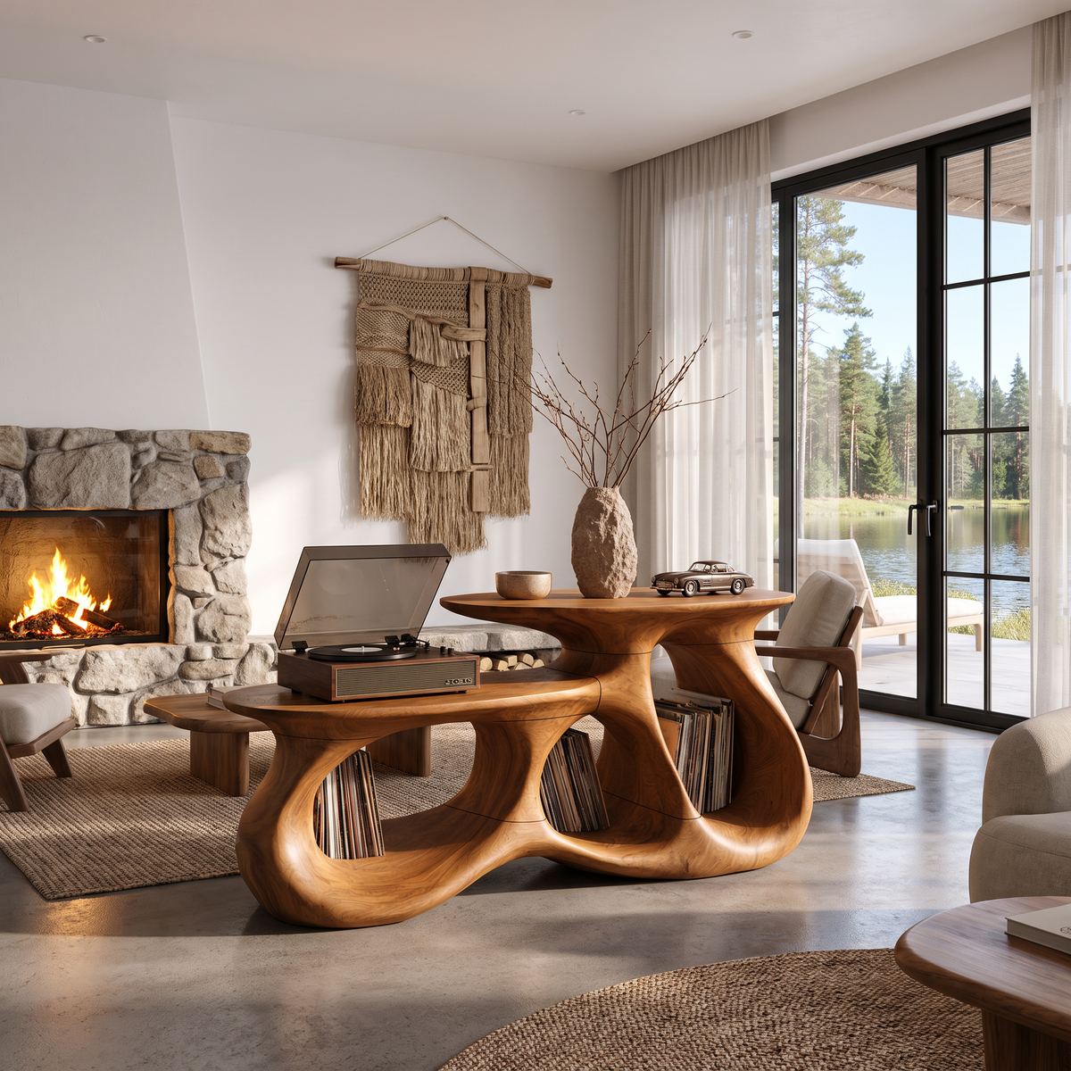 Contemporary Vinyl Record Cabinet With Interlocking Curved Forms For Living Room - view 6