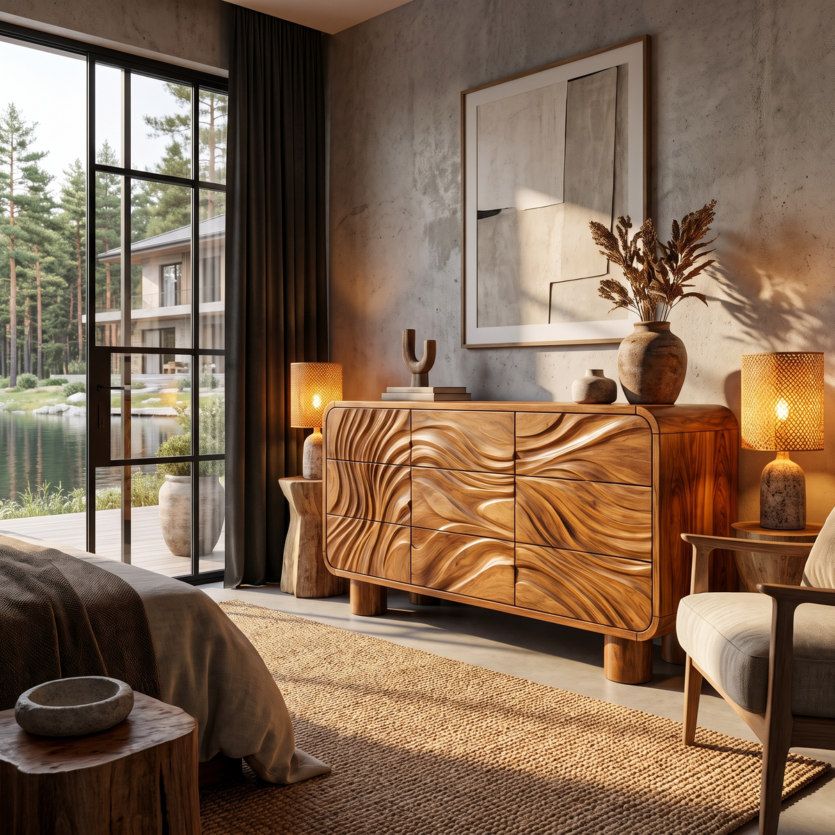 Contemporary Bedroom Dresser Drawers With Sculpted Wave Pattern And Curved Corners For - view 6