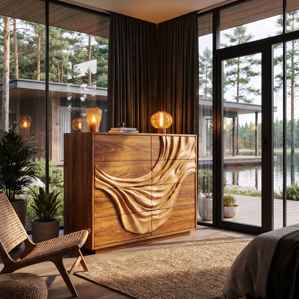 Contemporary Black Dresser With Strong Linear Detailing For Bedroom - view 6