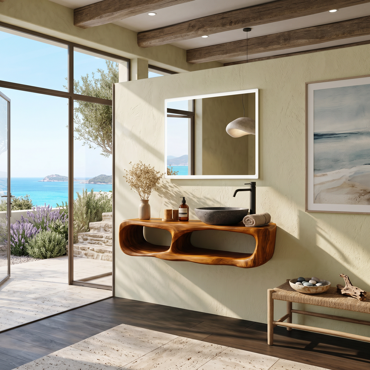 Coastal Organic Bathroom Vanity Wall Mounted Sink Console - view 6
