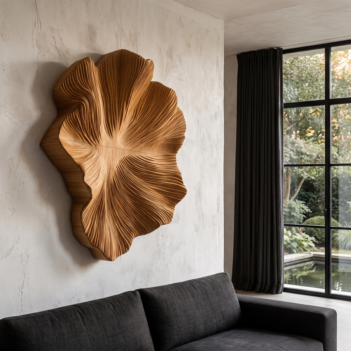 Contemporary Wood Wall Sculpture With Botanical Relief Design For Living Room And Hallway - view 6