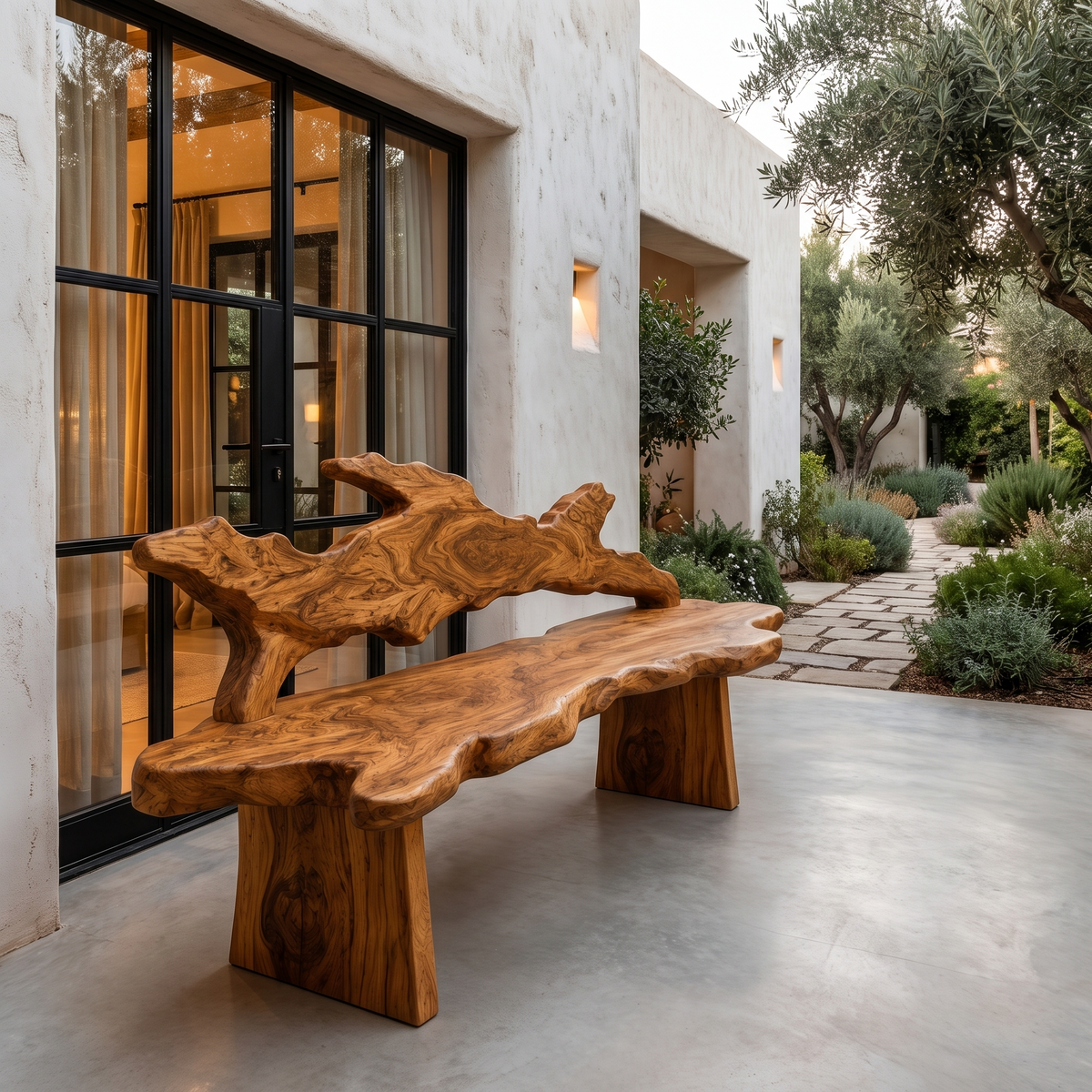 Contemporary Tree Branch Bench Solid Wood Patio Bench For Outdoor - view 6