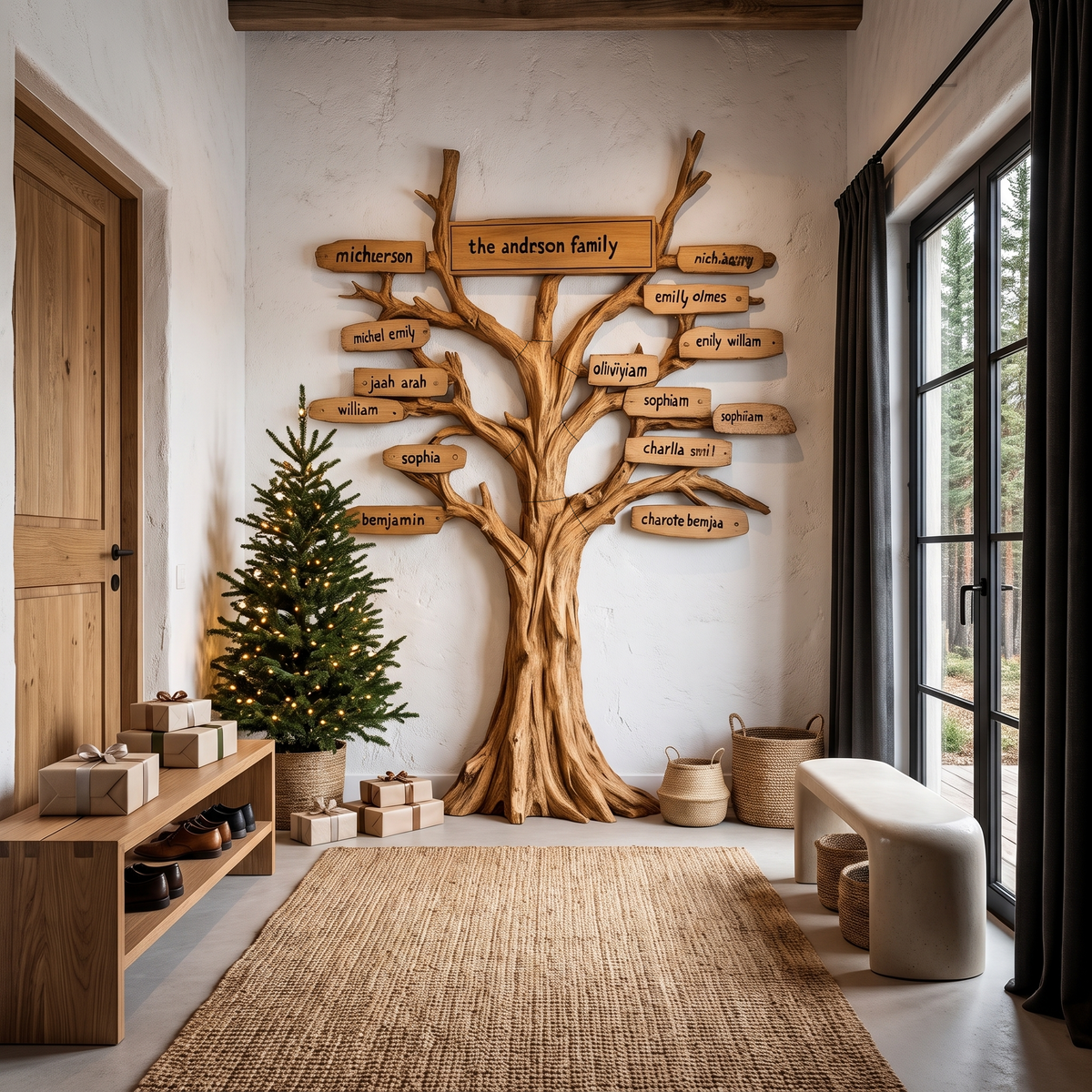 Contemporary Family Tree Wall Art With Custom Name Plaques For Entryway And Foyer - view 6