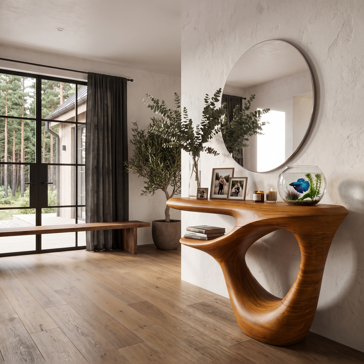 Contemporary Console Table With Artistic Open Frame Base For Foyer And Hallway - view 6