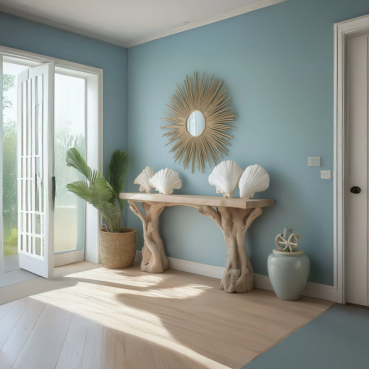 Beach Inspired Wooden Console Table Handcrafted Tree Form Design - view 2