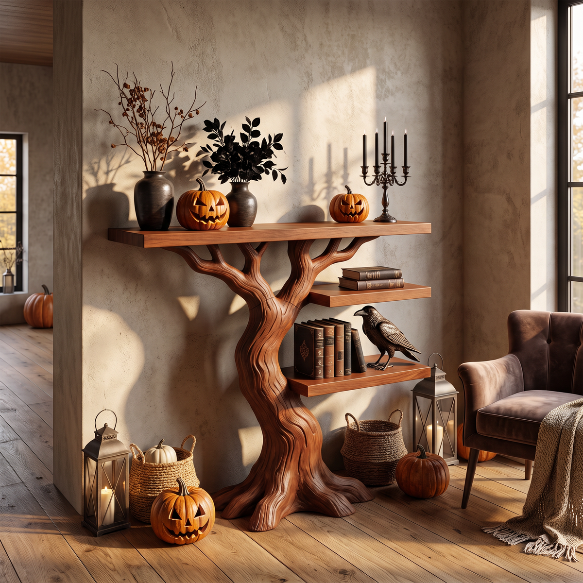 Contemporary Woodland Branch Console Table For Halloween Decor - view 6