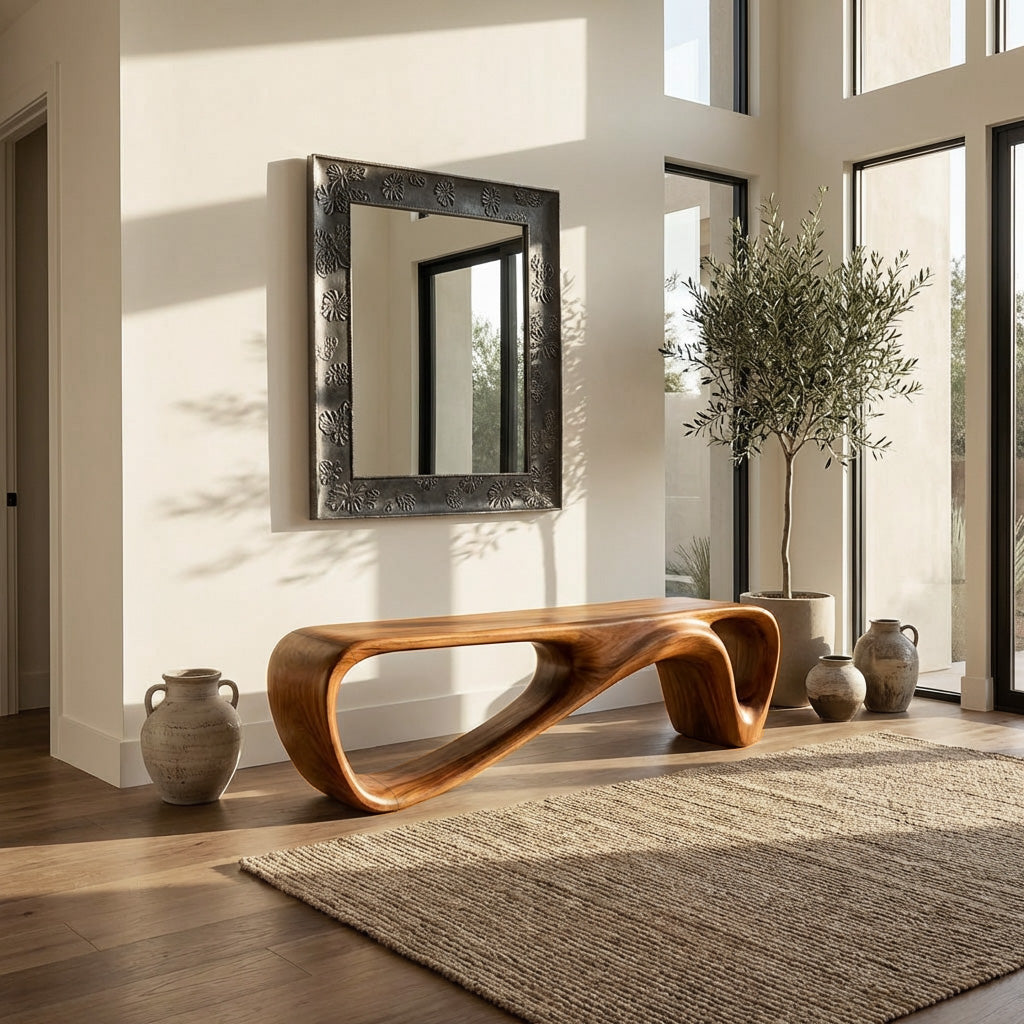 Curved Wooden Bench For Minimalist Living Room Decor - view 6