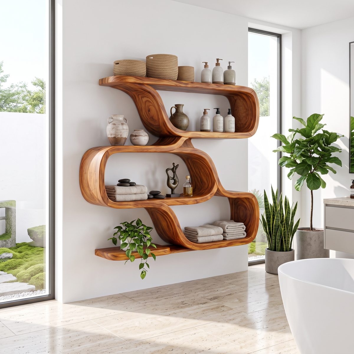 Farmhouse Curved Wood Shelves for Entryway - view 6