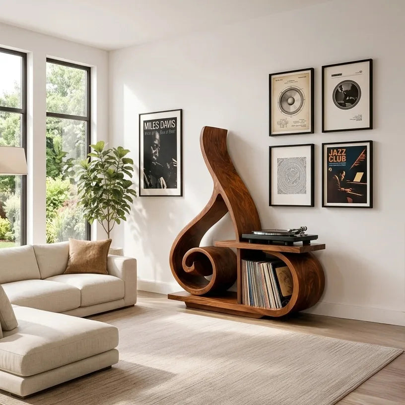Contemporary Sculptural Wooden Record Player Stand For Living Room - view 6