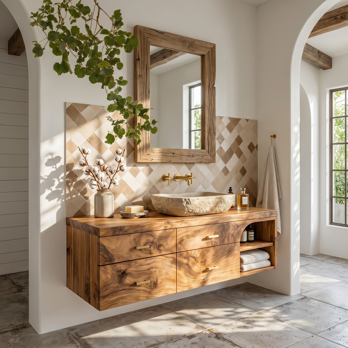 Farmhouse Bathroom Furniture With Floating Vanity - view 6