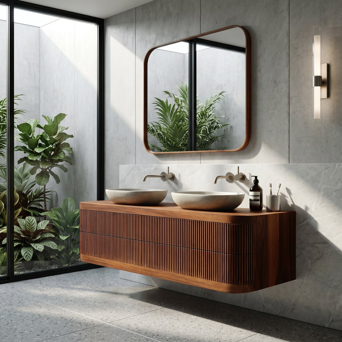 Contemporary Wooden Floating Bathroom Vanity With Fluted Front For Bathroom - view 6