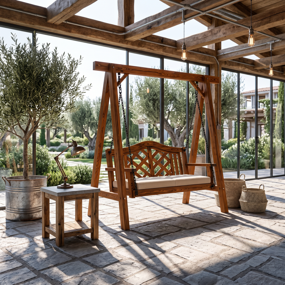 Contemporary Wooden Garden Swing Outdoor Living - view 6