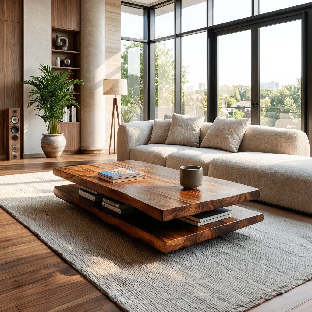 Elegant Wooden Coffee Table Two Layers For Living Room - view 6