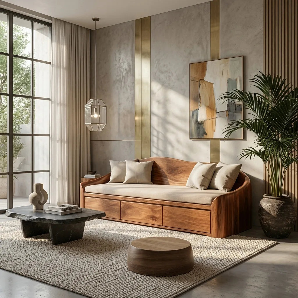 Contemporary Wooden Sofa With Drawers For Living Room - view 6