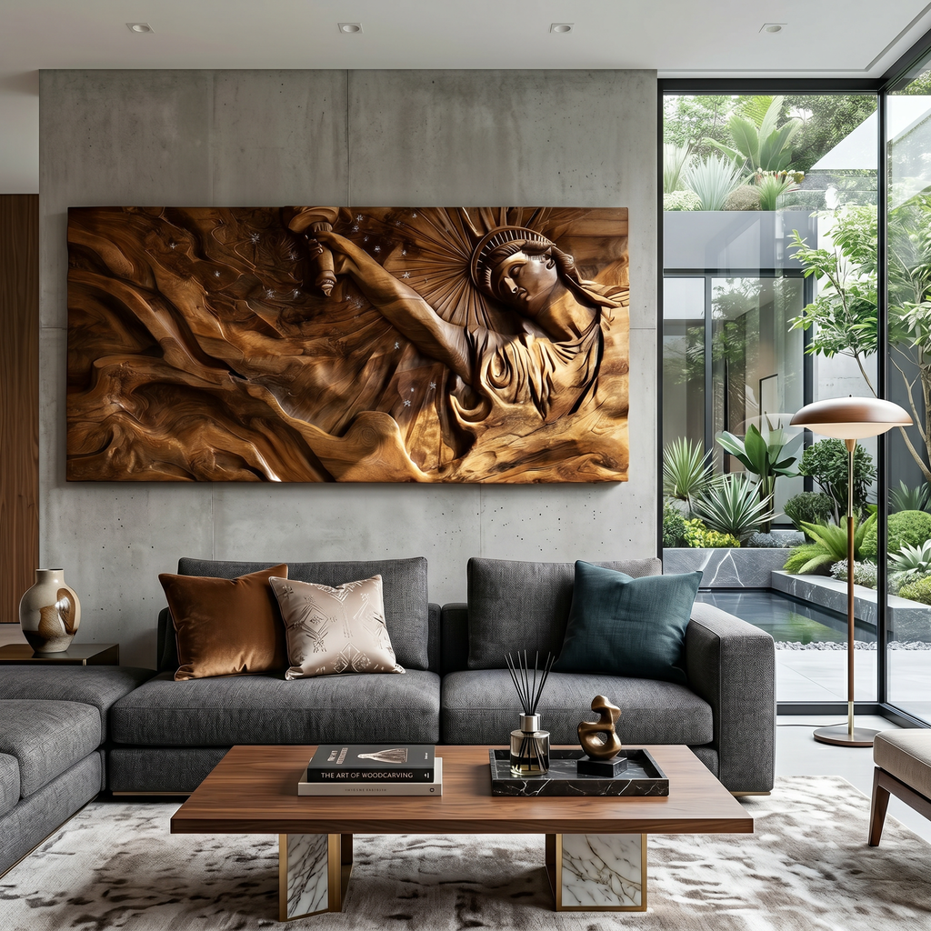Contemporary Luxe Liberty Wood Wall Art Reception Lobby Interior Design