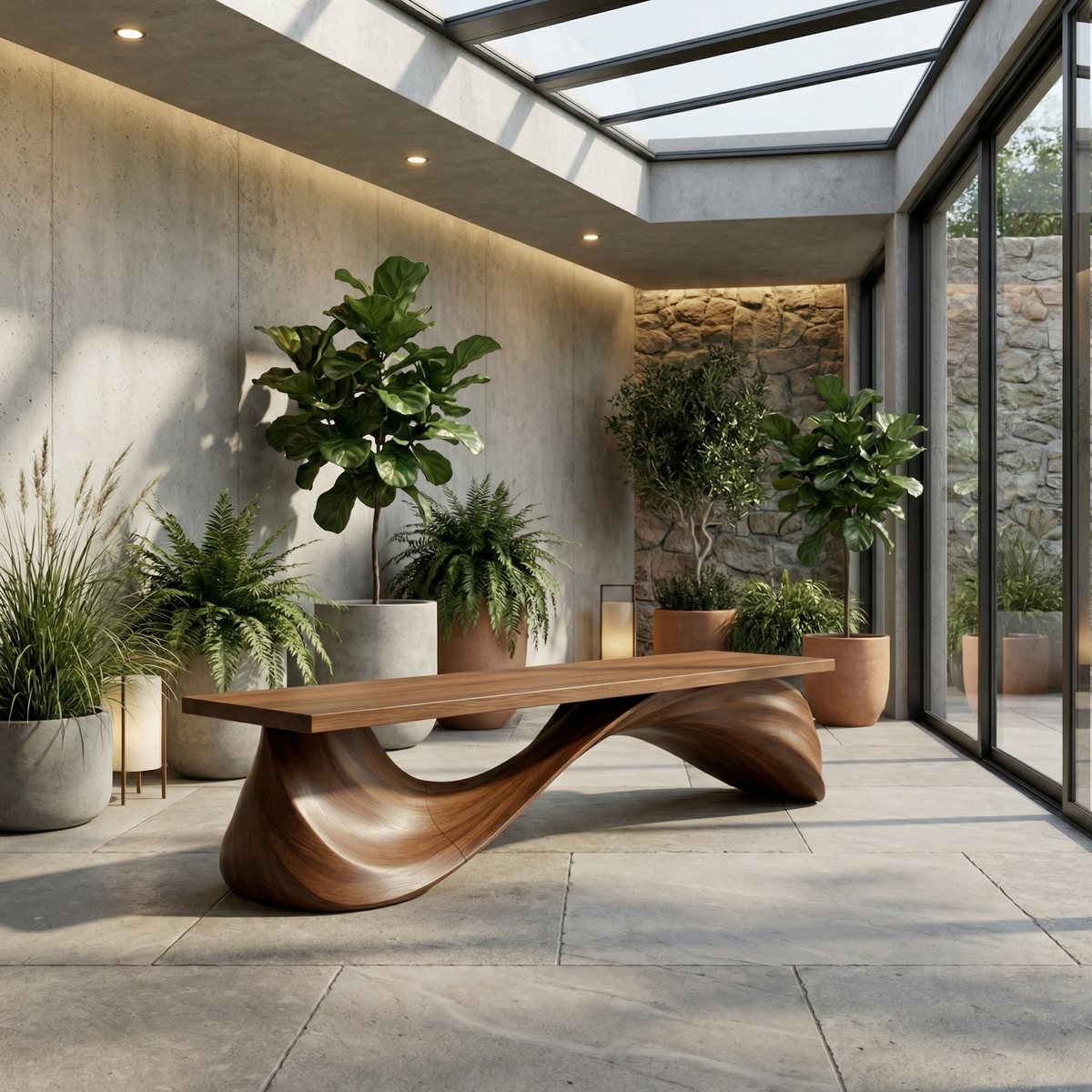 Contemporary Wave Bench Solid Wood Elegant Loop Design Hallway And Entryway - view 6