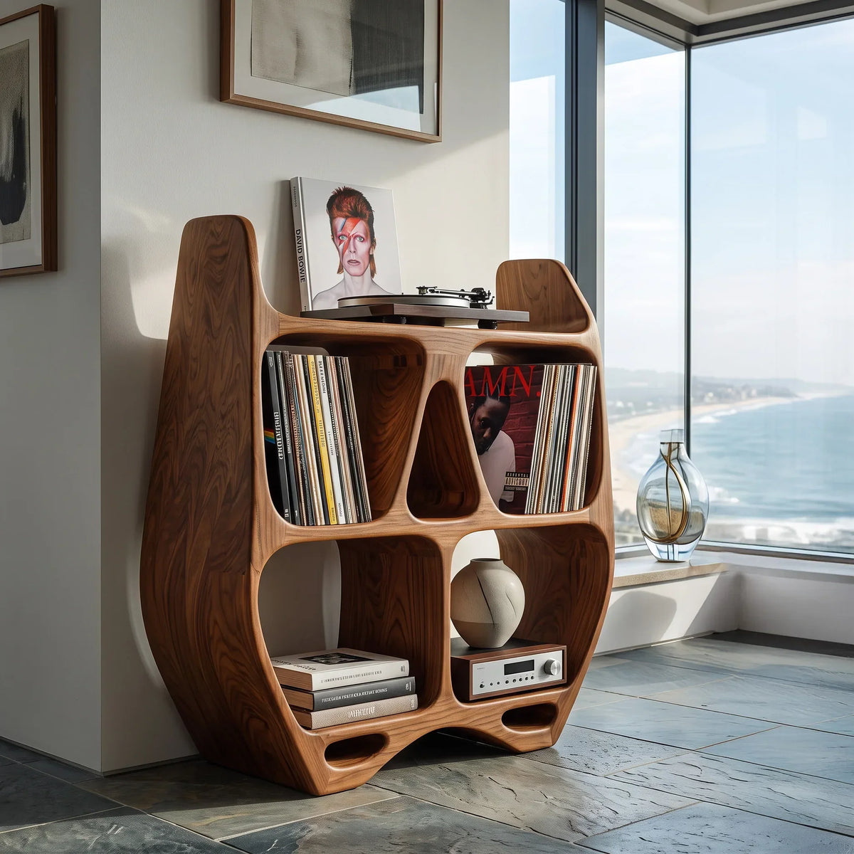 Elegant Sculptural Wooden Record Cabinet For Living Room - view 6
