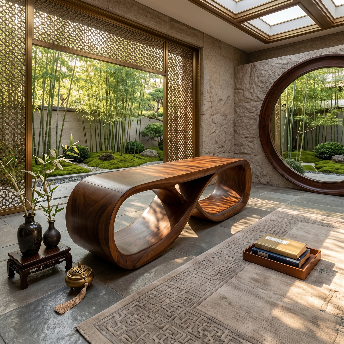 Curved Wooden Bench Contemporary Residence - view 6