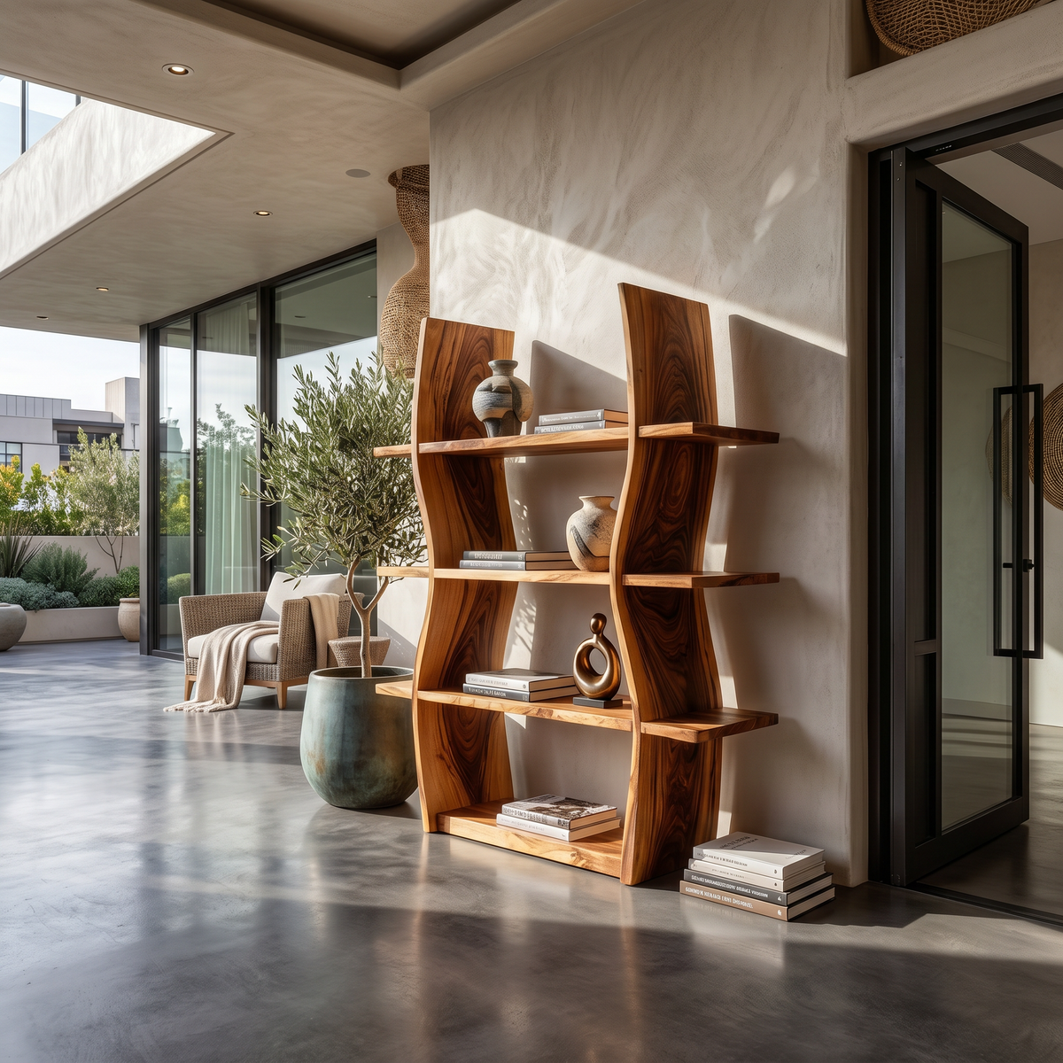 Elegant Wooden Storage Shelf In Wave Design - view 6