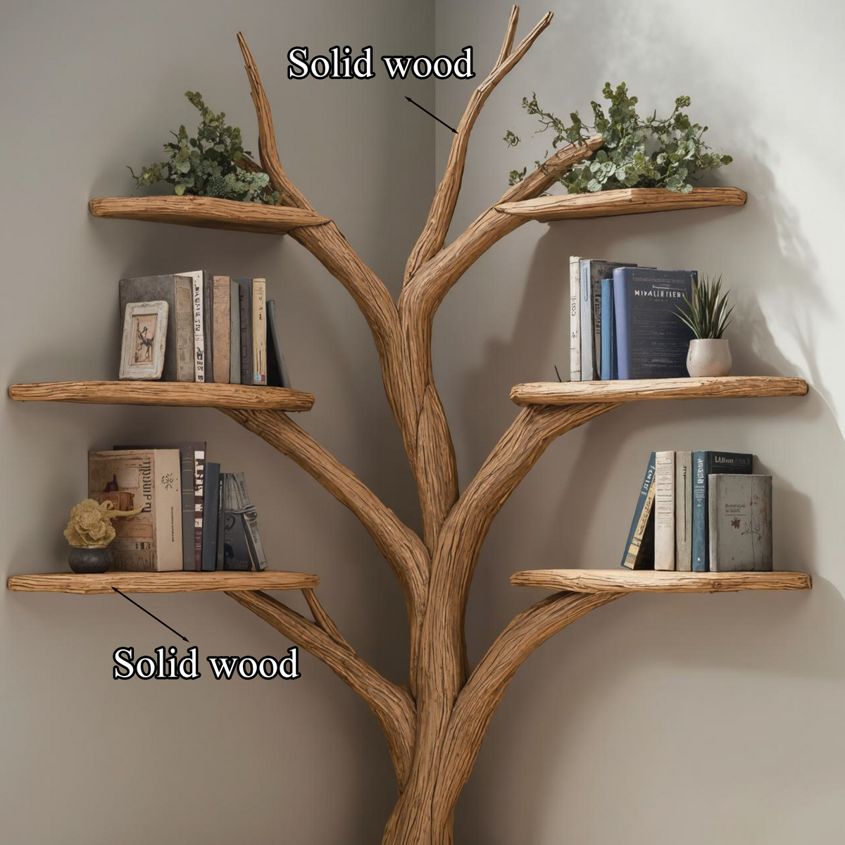 Driftwood Branch Floating Bookshelf Hall Tree With Wood Bench