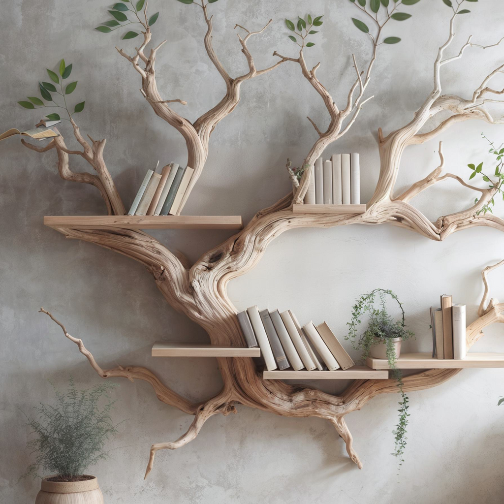Driftwood Tree Bookshelf Decor Mid Century Bookcase