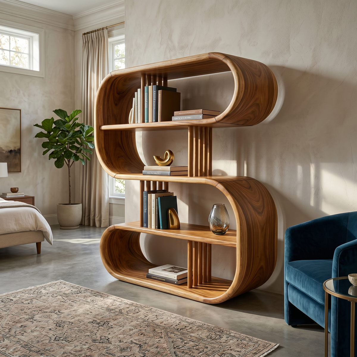Elegant Curved Wooden Bathroom Shelf With Spa Inspired Design - view 6