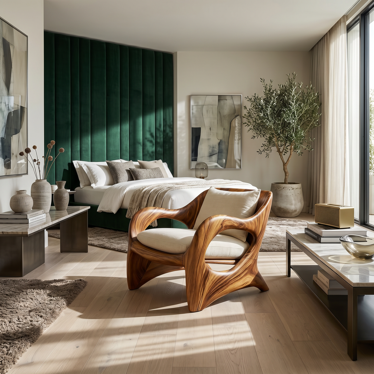 Elegant Curved Wood Accent Chair for Luxury Bedroom Retreats - view 6