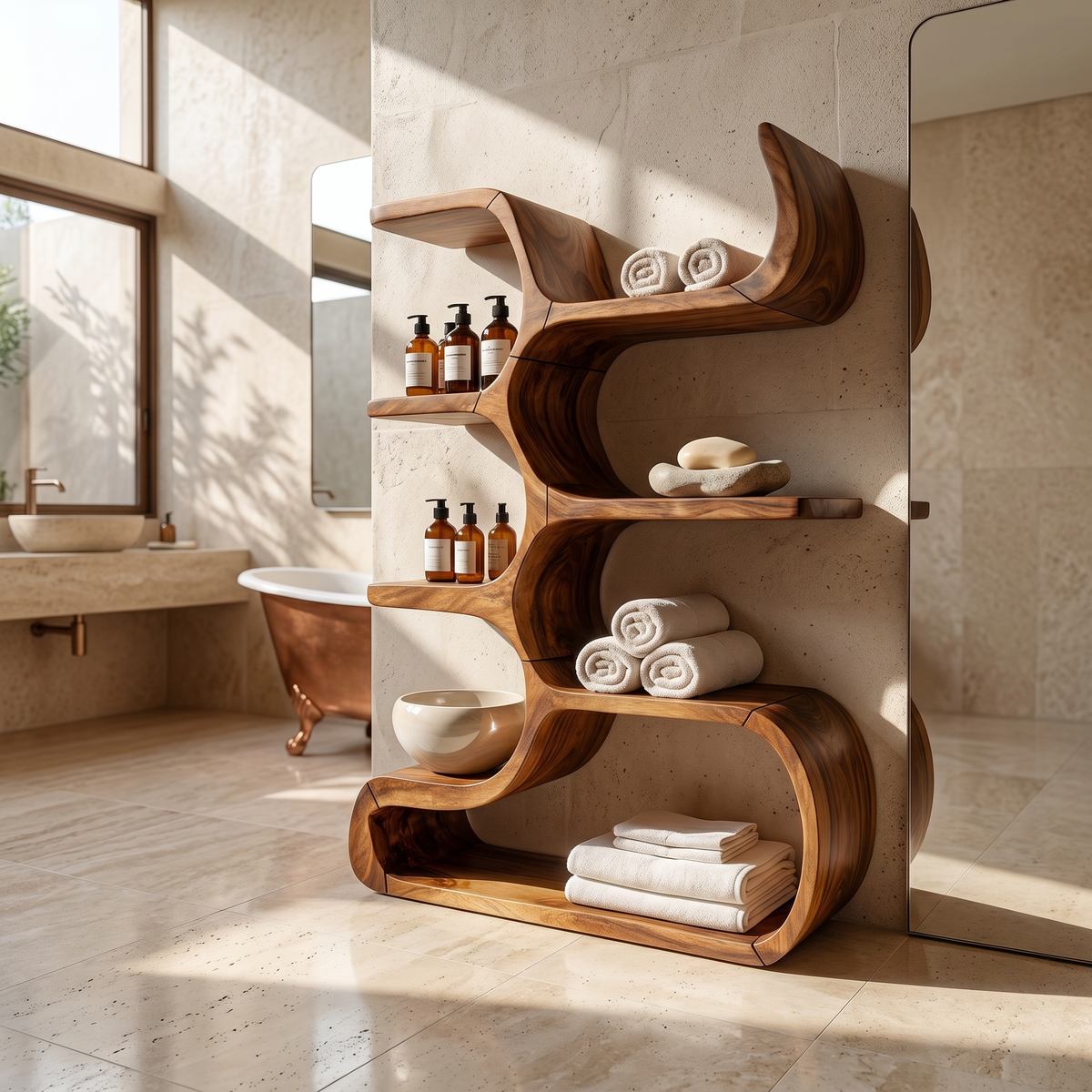 Contemporary Wooden Bookcase In Sculpted Curves - view 6