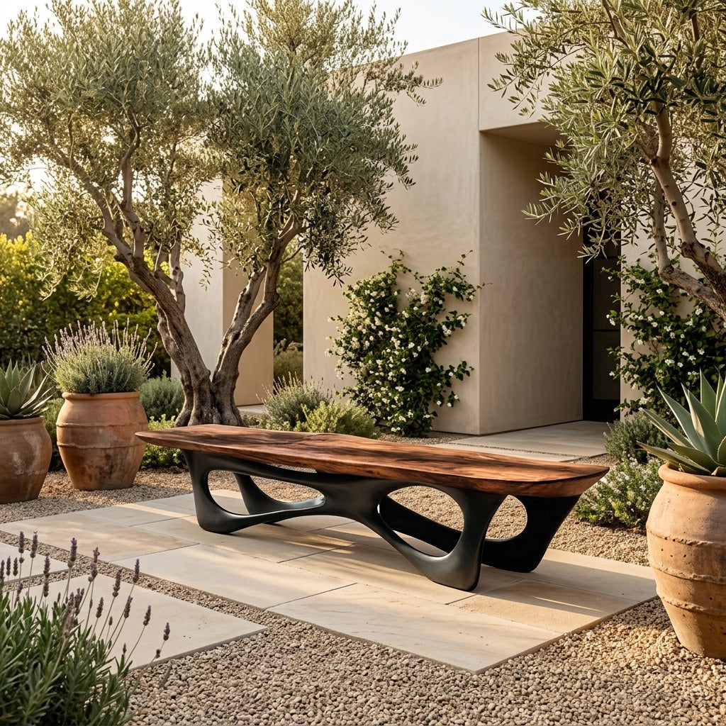 Curved Wooden Statement Bench For Modern Apartment - view 6