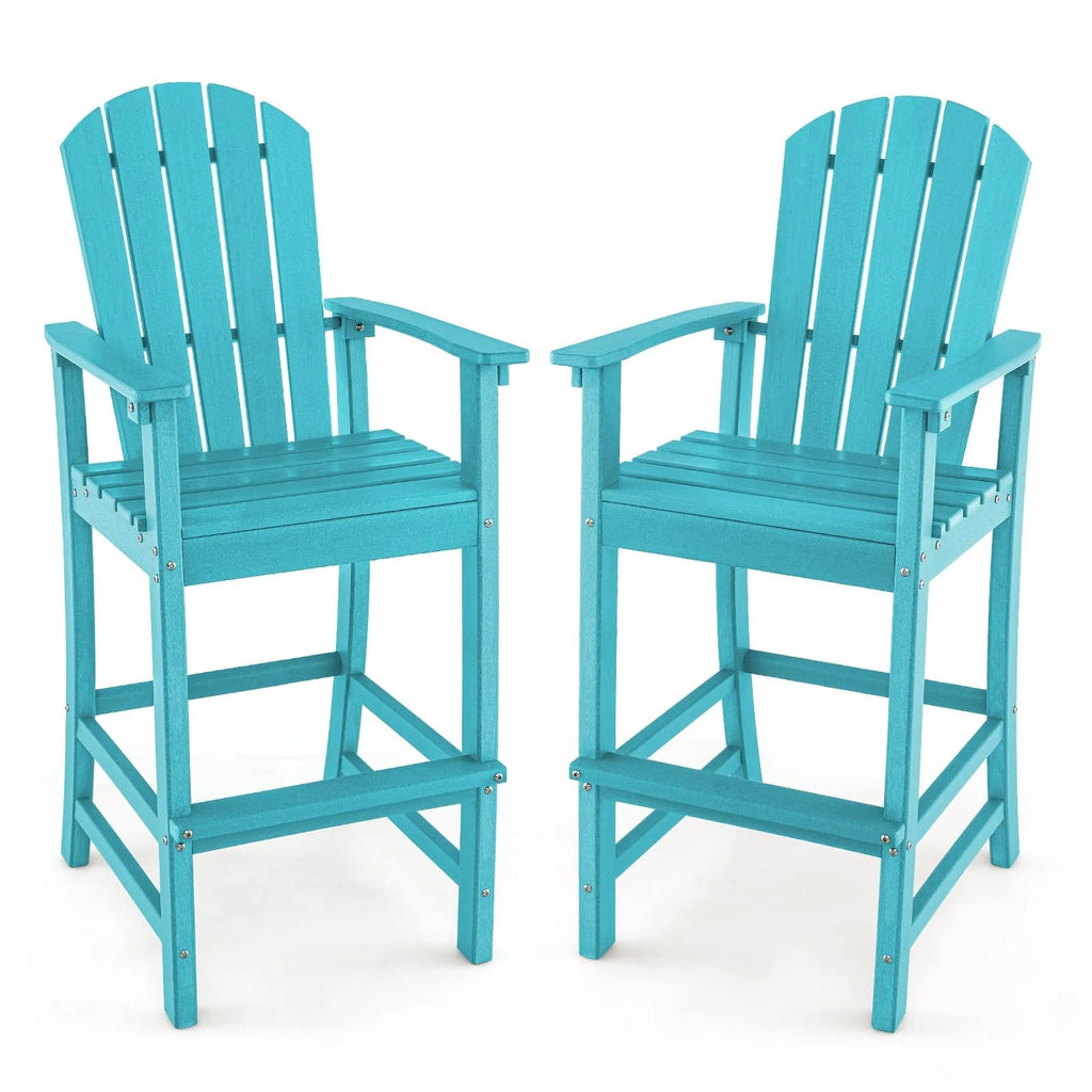 Outdoor HDPE Tall Adirondack Counter Height Bar Stool With Armrests And Footrest - 30Quot