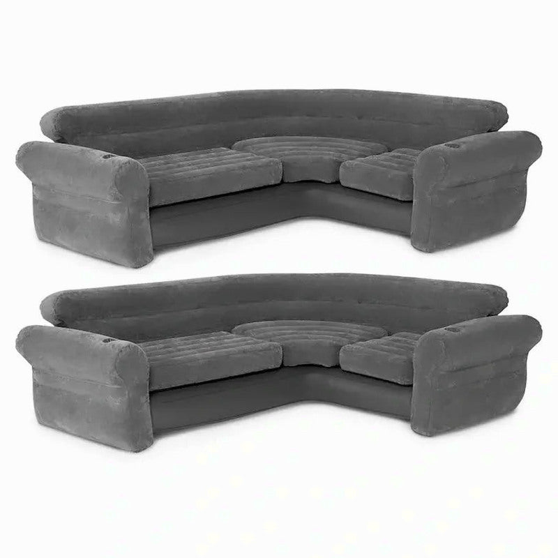 Intex Inflatable L-Shaped Corner Sofa With Cup Holders, Gray, 2-Pack