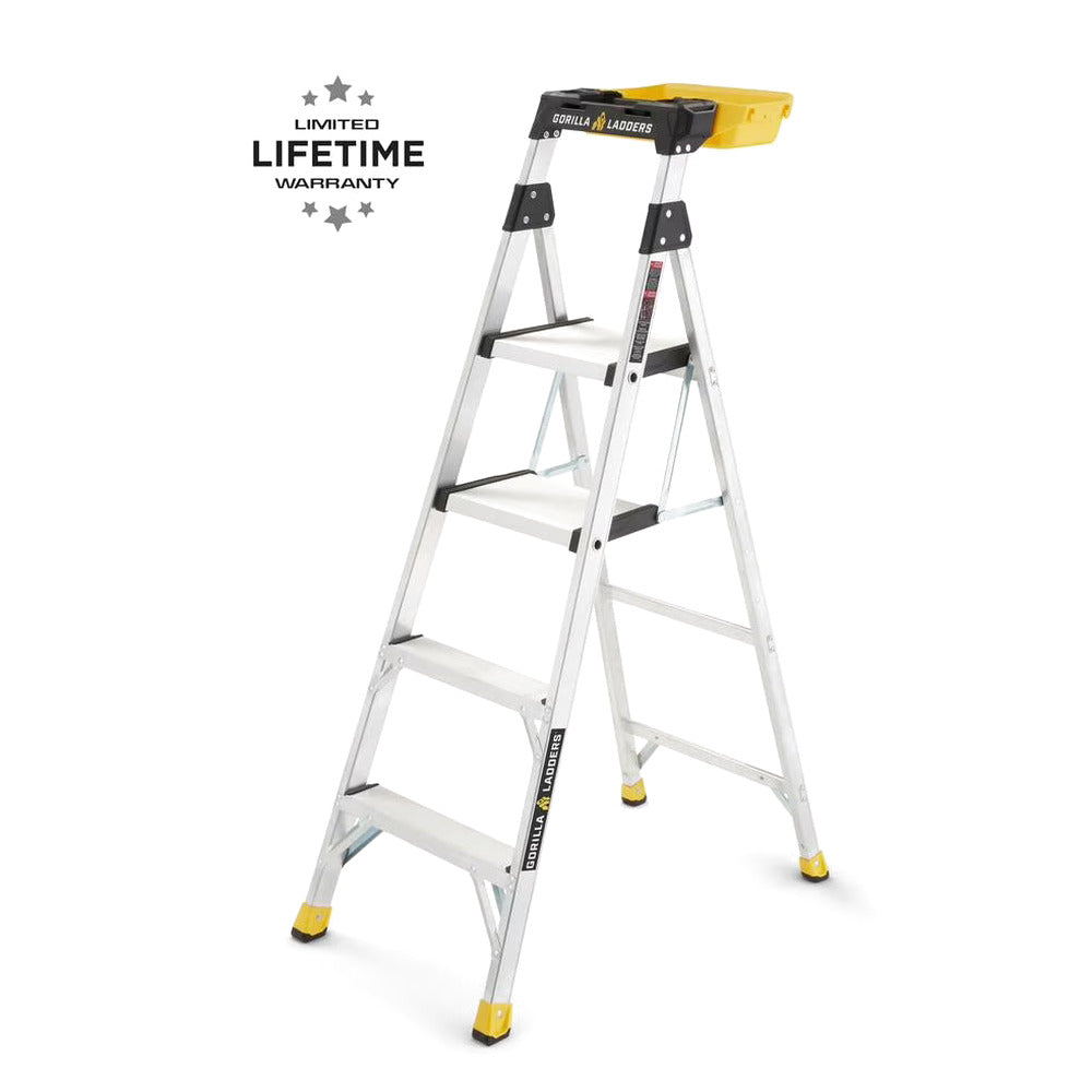 Gorilla Ladders Aluminum Dual Platform Heavy-Duty Ladder With Project Bucket, 5.5 ft, 300 lb Capacity - Multicolor